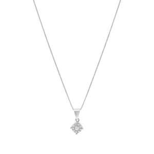 18ct White Gold 0.15ct Diamond Cluster Necklace 16.5″