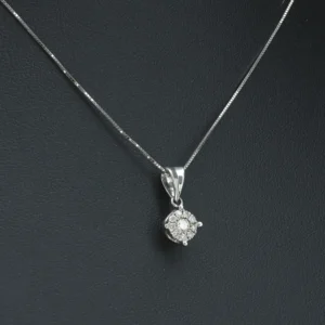18ct White Gold 0.15ct Diamond Cluster Necklace 16.5″