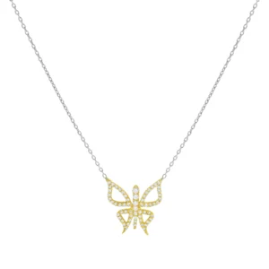 18ct White And Rose Gold 0.25ct Diamond Butterfly Necklace 17.5″
