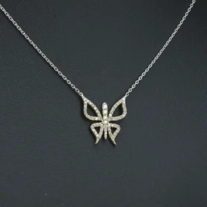 18ct White And Rose Gold 0.25ct Diamond Butterfly Necklace 17.5″
