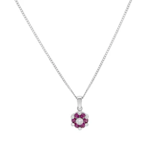 18ct White Gold 0.04ct Diamond And 0.60ct Ruby Necklace 16″ 1.5mm