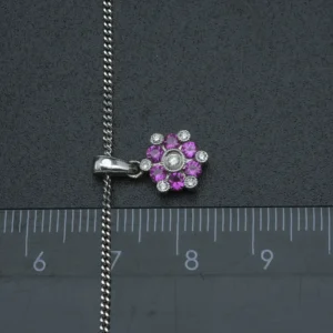 18ct White Gold 0.04ct Diamond And 0.60ct Ruby Necklace 16″ 1.5mm