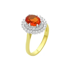 18ct Yellow Gold 0.30ct Diamond & 0.94ct Fire Opal Cluster Ring