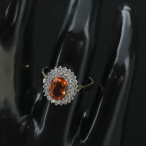 18ct Yellow Gold 0.30ct Diamond & 0.94ct Fire Opal Cluster Ring