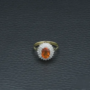 18ct Yellow Gold 0.30ct Diamond & 0.94ct Fire Opal Cluster Ring