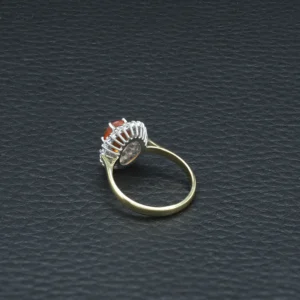 18ct Yellow Gold 0.30ct Diamond & 0.94ct Fire Opal Cluster Ring
