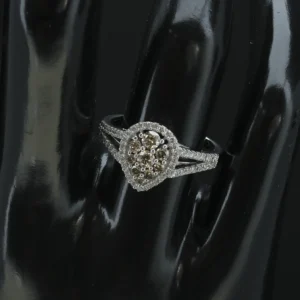 14ct White Gold 0.40ct Brown Diamond And 0.40ct White Diamond Halo Ring