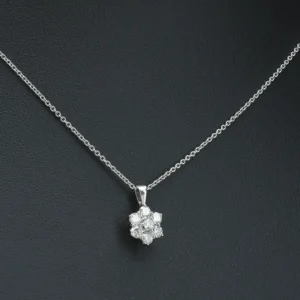 18ct White Gold 0.50ct Diamond Cluster Necklace 18″ 1mm