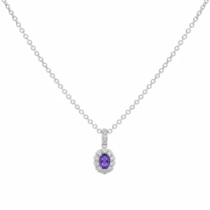 18ct White Gold 0.40ct Amethyst And 0.10ct Diamond Necklace 16″ 1.5mm