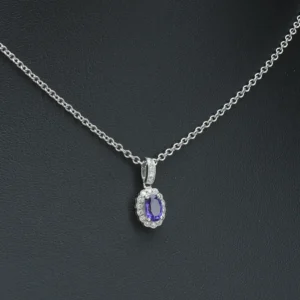 18ct White Gold 0.40ct Amethyst And 0.10ct Diamond Necklace 16″ 1.5mm