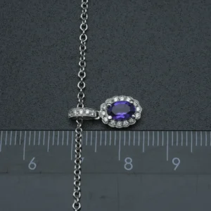 18ct White Gold 0.40ct Amethyst And 0.10ct Diamond Necklace 16″ 1.5mm