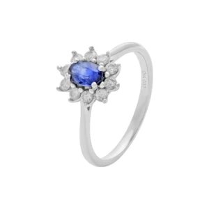 18ct White Gold 0.60ct Sapphire & 0.33ct Diamond Cluster Ring