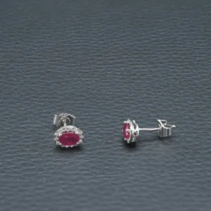 18ct White Gold 1.20ct Ruby & 0.16ct Diamond Stud Earrings