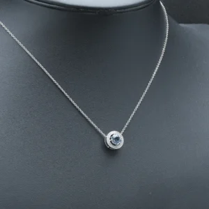 18ct White Gold 0.03ct Diamond And 0.91ct Aquamarine Halo Necklace 18”