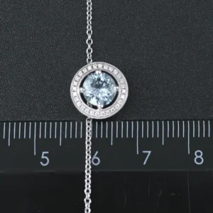 18ct White Gold 0.03ct Diamond And 0.91ct Aquamarine Halo Necklace 18”