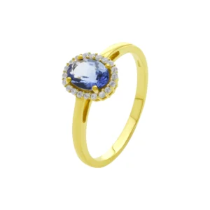 9ct Yellow Gold 0.70ct Tanzanite & 0.10ct White Zircon Halo Ring