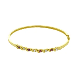 9ct Yellow Gold 0.20ct Diamond & 0.30ct Ruby Bangle
