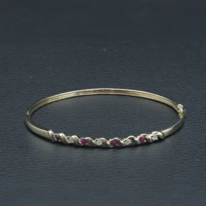 9ct Yellow Gold 0.20ct Diamond & 0.30ct Ruby Bangle