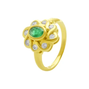 9ct Yellow Gold 0.40ct Emerald & 0.25ct Diamond Cluster Ring