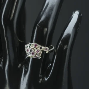 9ct Yellow Gold Ruby, Sapphire And Emerald Panther Ring