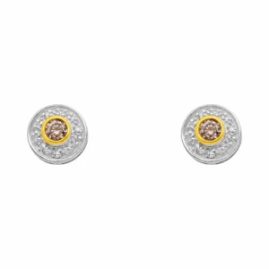 9ct Yellow Gold 0.46ct Brown Diamond & Diamond Stud Cluster Earrings