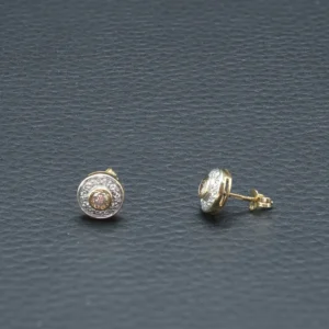 9ct Yellow Gold 0.46ct Brown Diamond & Diamond Stud Cluster Earrings