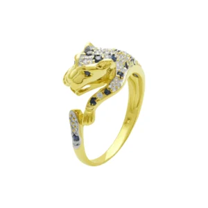 9ct Yellow Gold 0.05ct Diamond And Sapphire Panther Ring