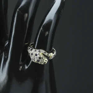 9ct Yellow Gold 0.05ct Diamond And Sapphire Panther Ring