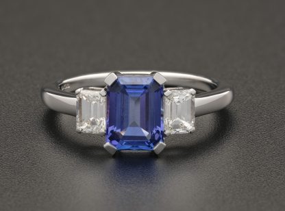 18ct White gold Emerald cut tanzanite & Diamond Ring