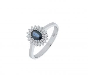 18ct White Gold Sapphire &#038; Diamond Cluster Ring